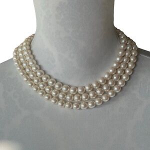 Elegant Triple Strand Pearl Collar Style Necklace